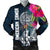 American Samoa Men's Bomber Jacket - Polynesian Hibiscus with Summer Vibes Blue - Polynesian Pride