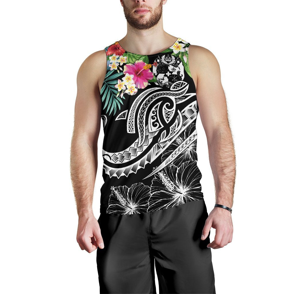 Tonga Polynesian Men's Tank Top - Summer Plumeria (Black) - Polynesian Pride