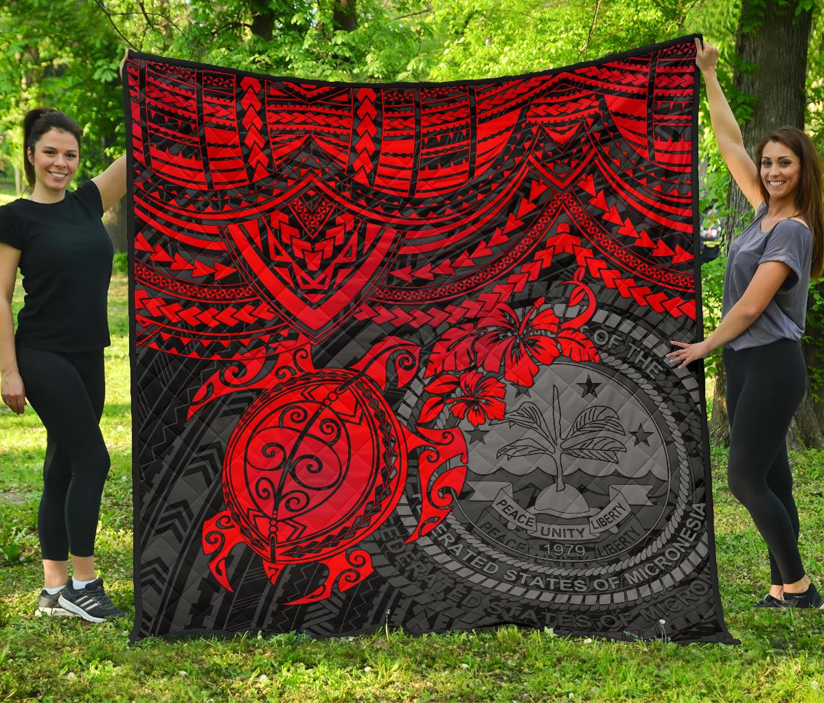 Federated States Of Micronesia Premium Quilt - Federated States Of Micronesia Seal & Red Turtle Hibiscus - Polynesian Pride