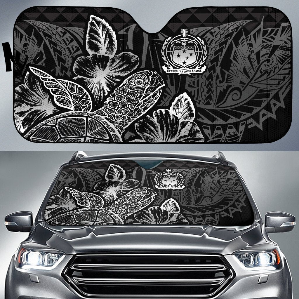 Samoa Auto Sun Shades Turtle Hibiscus Black Auto Sun Shade Universal Fit Black - Polynesian Pride