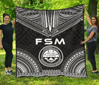 Federated States Of Micronesia Premium Quilt - FSM Seal Polynesian Chief Black Version Black - Polynesian Pride