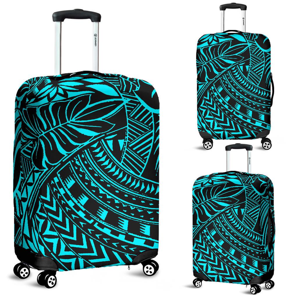 Polynesian Luggage Cover 37 Black-Cyan - Polynesian Pride
