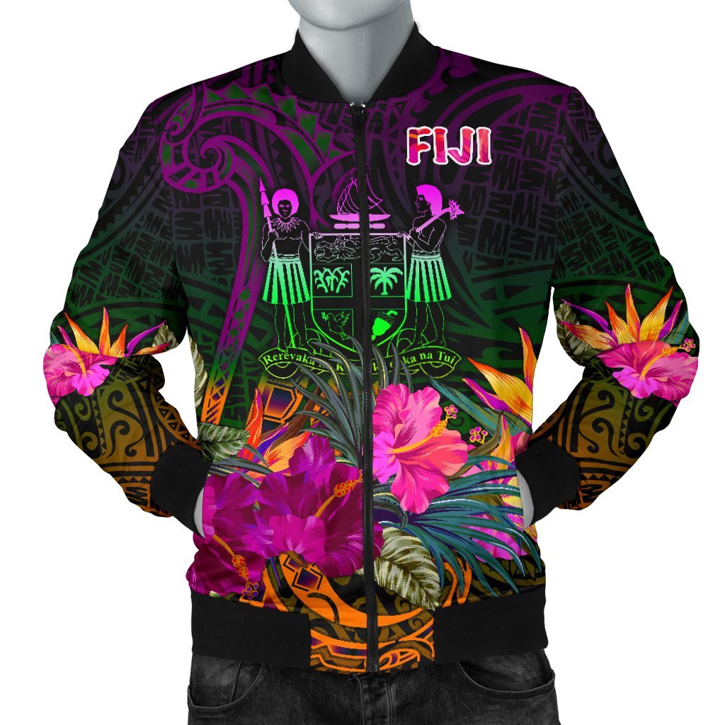 Fiji Men's Bomber Jacket - Summer Hibiscus Reggae - Polynesian Pride