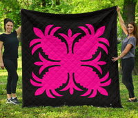Hawaiian Premium Quilt Royal Pattern - Black And Pink - A2 Style Pink - Polynesian Pride