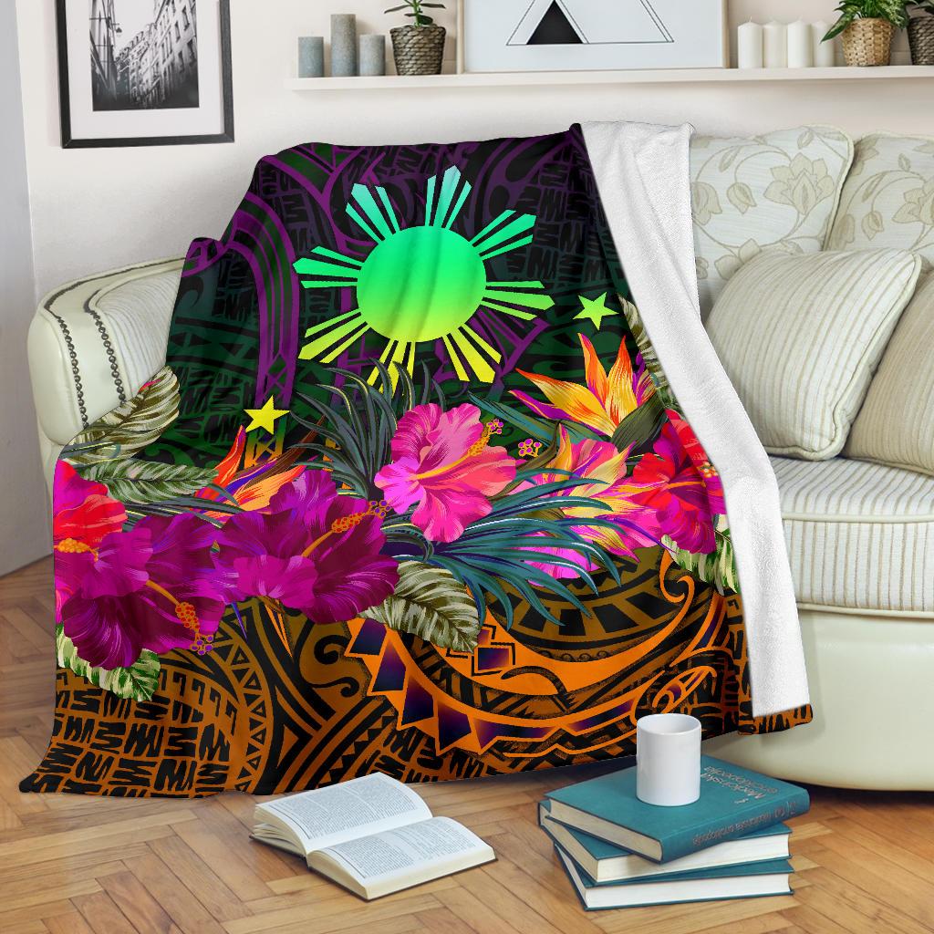 The Philippines Premium Blanket - Summer Hibiscus White - Polynesian Pride