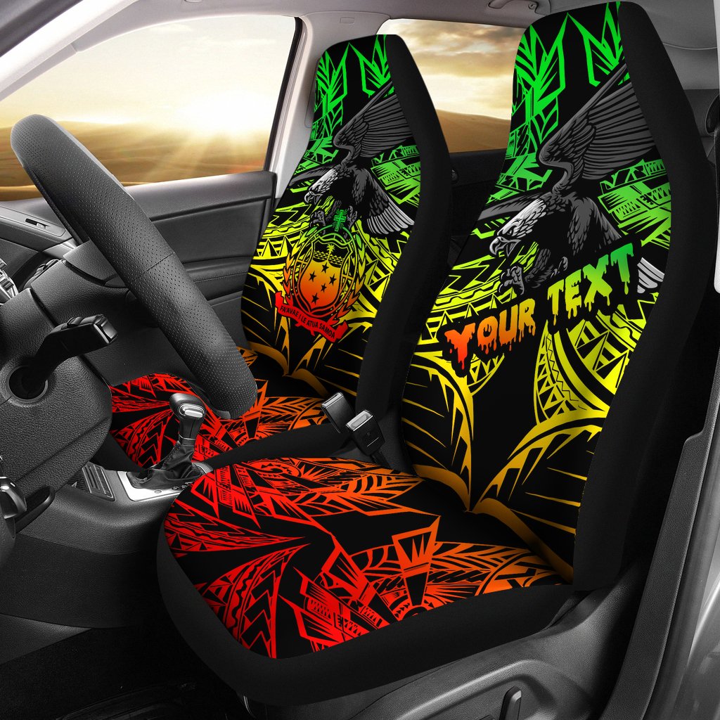 Samoa Polynesian Custom Personalised Car Seat Covers - Eagle Tribal Pattern Reggae Universal Fit Reggae - Polynesian Pride