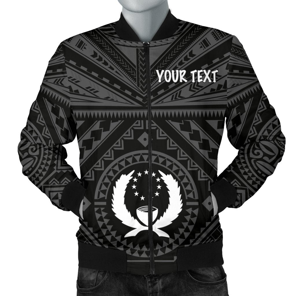 Pohnpei Personalised Men's Bomber Jacket - Pohnpei Seal With Polynesian Tattoo Style ( Black) - Polynesian Pride
