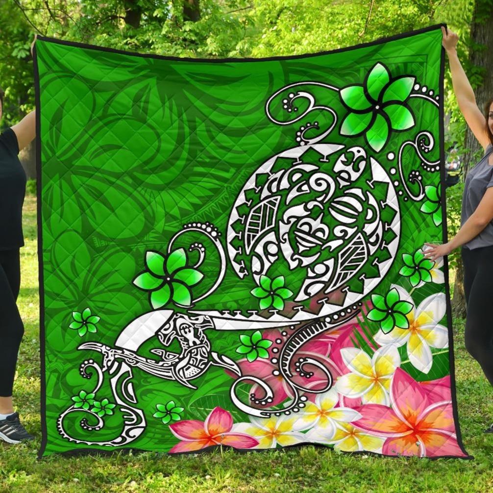 Polynesian Premium Quilt - Turtle Plumeria Green Color Green - Polynesian Pride