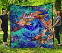 Hawaii Polynesian Premium Quilt - Kanaka Maoli Sea Turtle Coral Treasure - Polynesian Pride