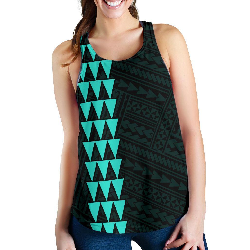 Hawaii Kakau Polynesian Coat Of Arms Women's Racerback Tank - Turquoise - Polynesian Pride