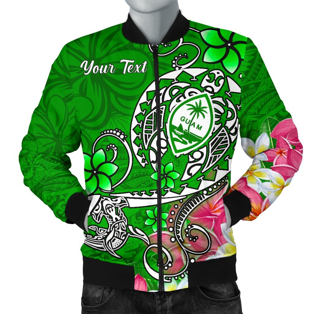 Guam Custom Personalised Men's Bomber Jacket - Turtle Plumeria (Green) Green - Polynesian Pride