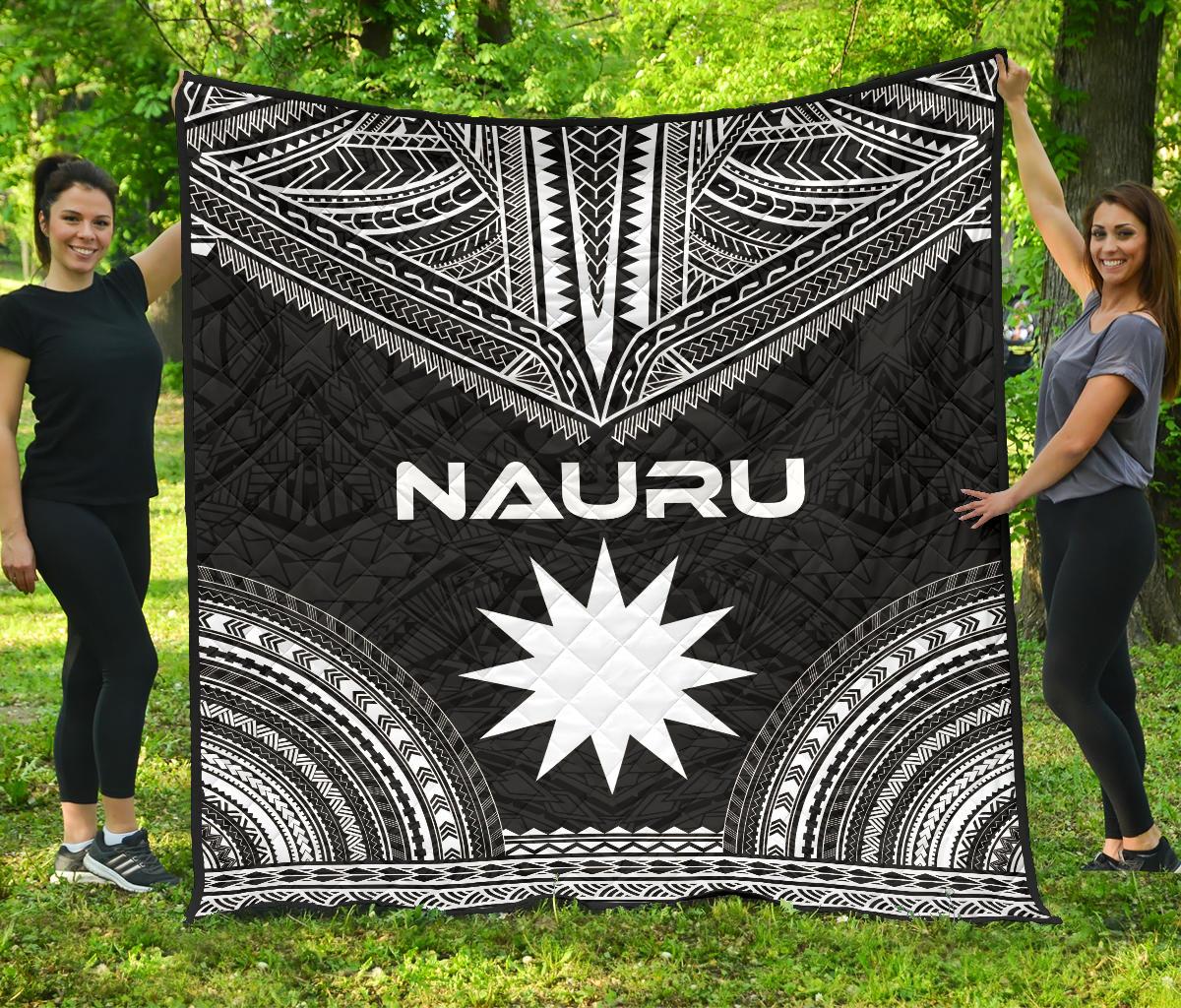 Nauru Premium Quilt - Nauru Flag Polynesian Chief Black Version Black - Polynesian Pride
