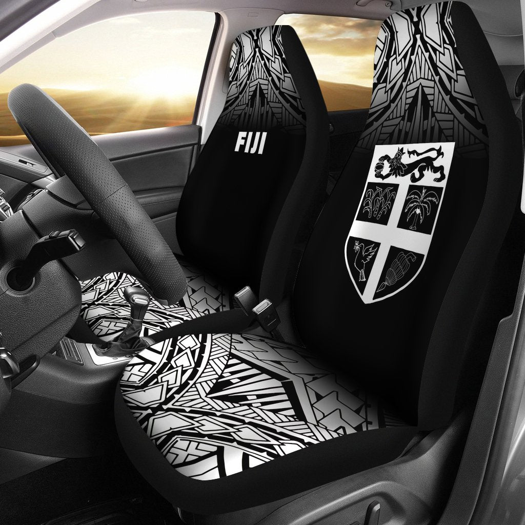 Fiji Tapa Car Seat Covers - Fiji Flag Polynesian Tattoo Fog Black Universal Fit Black - Polynesian Pride