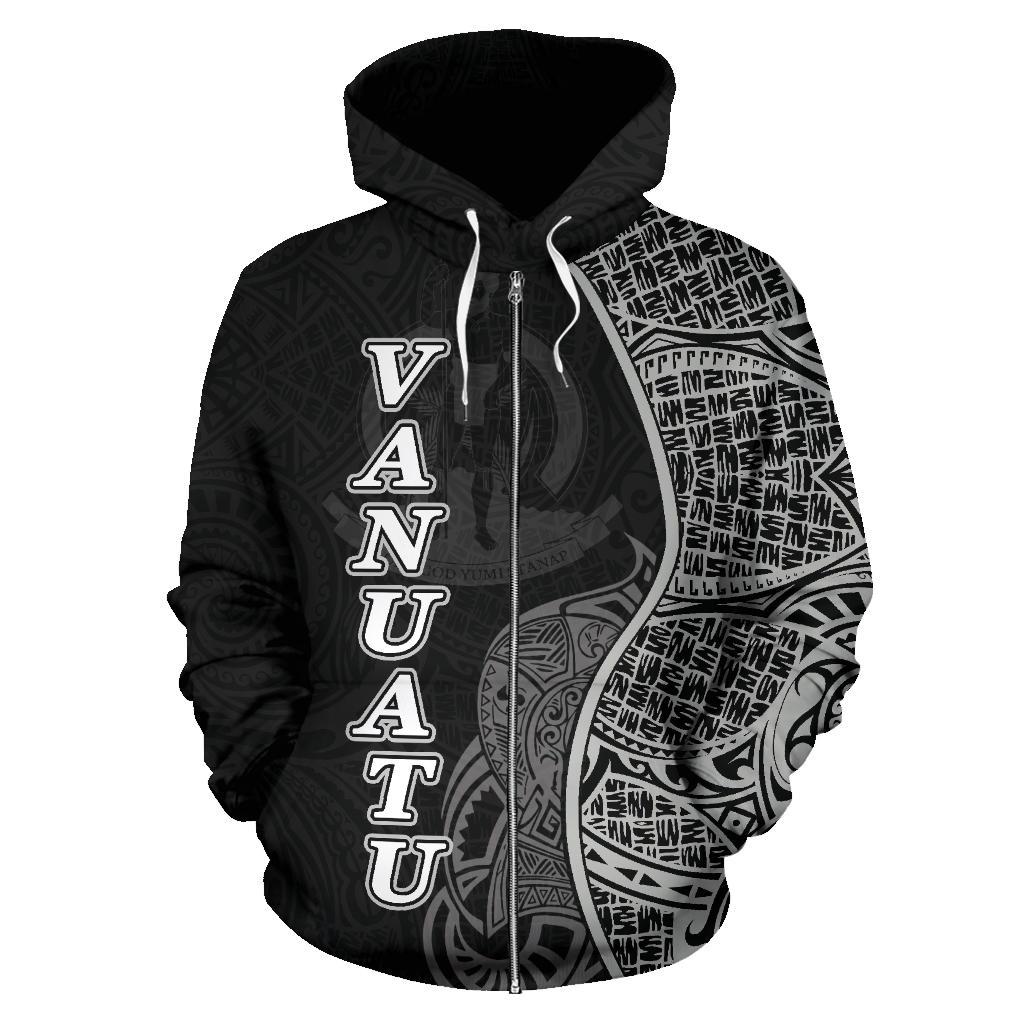 Vanuatu Polynesian Zip up Hoodie Coconut Tree Black - Polynesian Pride