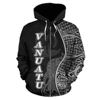 Vanuatu Polynesian Zip up Hoodie Coconut Tree Black - Polynesian Pride