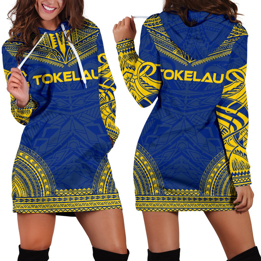 Tokelau Women's Hoodie Dress - Polynesian Flag Chief Blue - Polynesian Pride