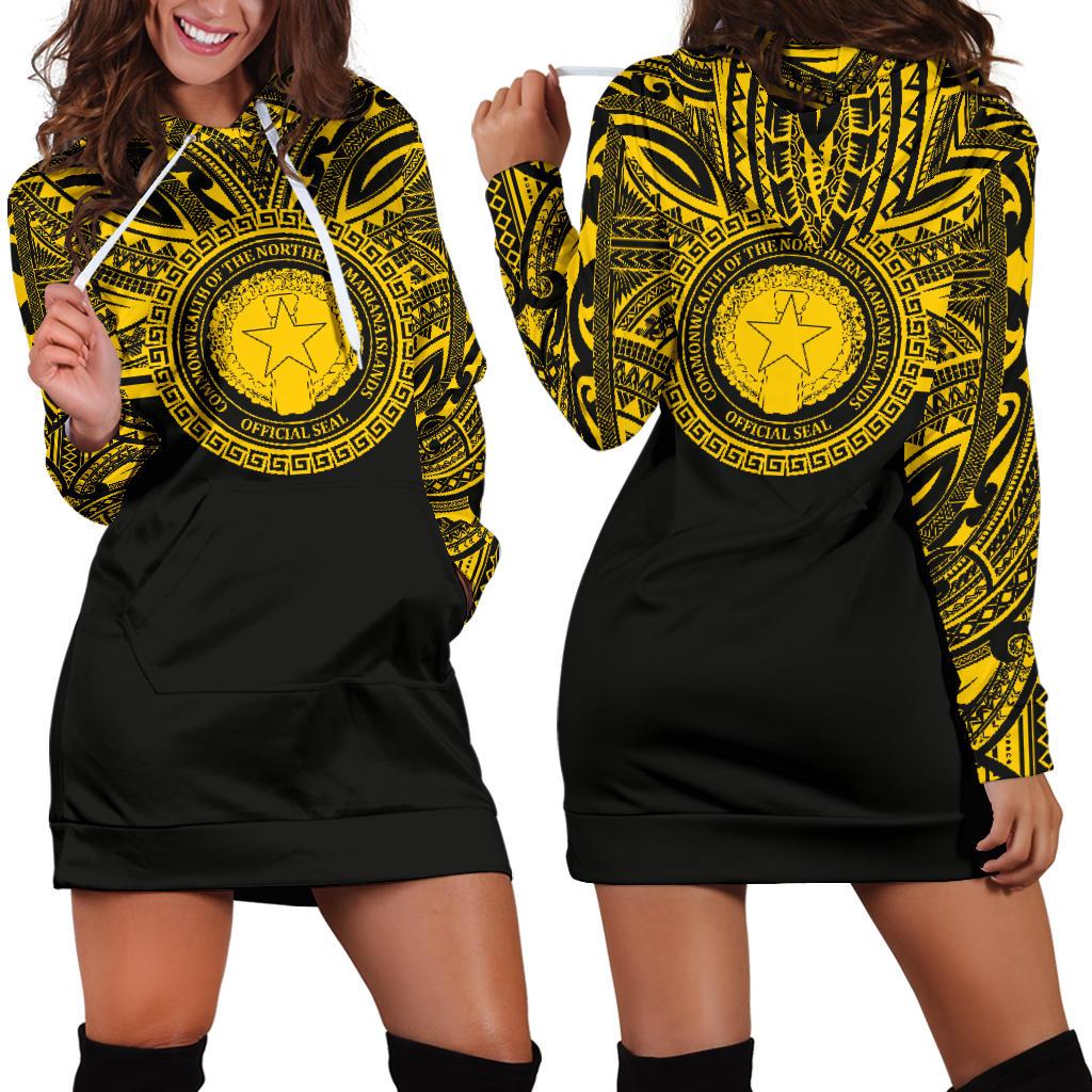 Northern Mariana Islands Women Hoodie Dress - Northern Mariana Islands Coat Of Arms Polynesian Gold Black Gold - Polynesian Pride