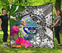 Federated States of Micronesia Premium Quilt White - Turtle Plumeria Banana Leaf - Polynesian Pride