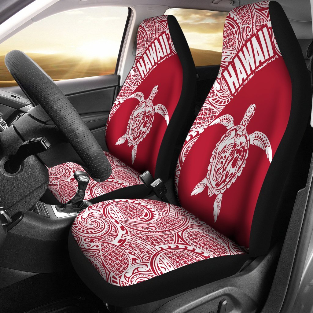 Hawaii Car Seat Covers - Hawaii Turtle Polynesian Tattoo White Red Version - Th96 Universal Fit Black - Polynesian Pride