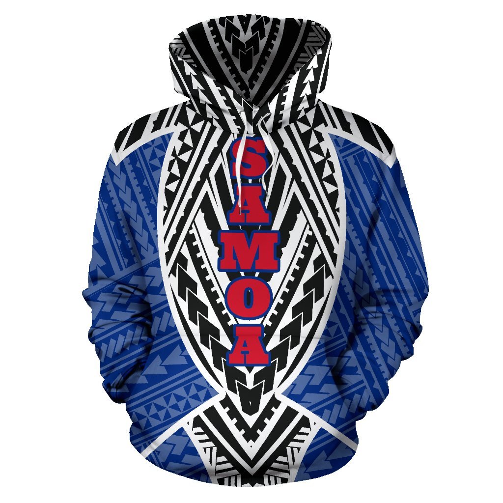Samoa Hoodie Samoa Coat of Arms Polynesian Tattoo Sport Style Blue - Polynesian Pride