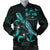 Fiji Polynesian Men's Bomber Jacket - Turtle With Blooming Hibiscus Turquoise Turquoise - Polynesian Pride