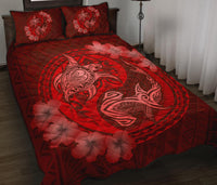 Hawaii Yin Yang Turtle Shark Hibiscus Plumeria Quilt Bed Set - Red - Polynesian Pride