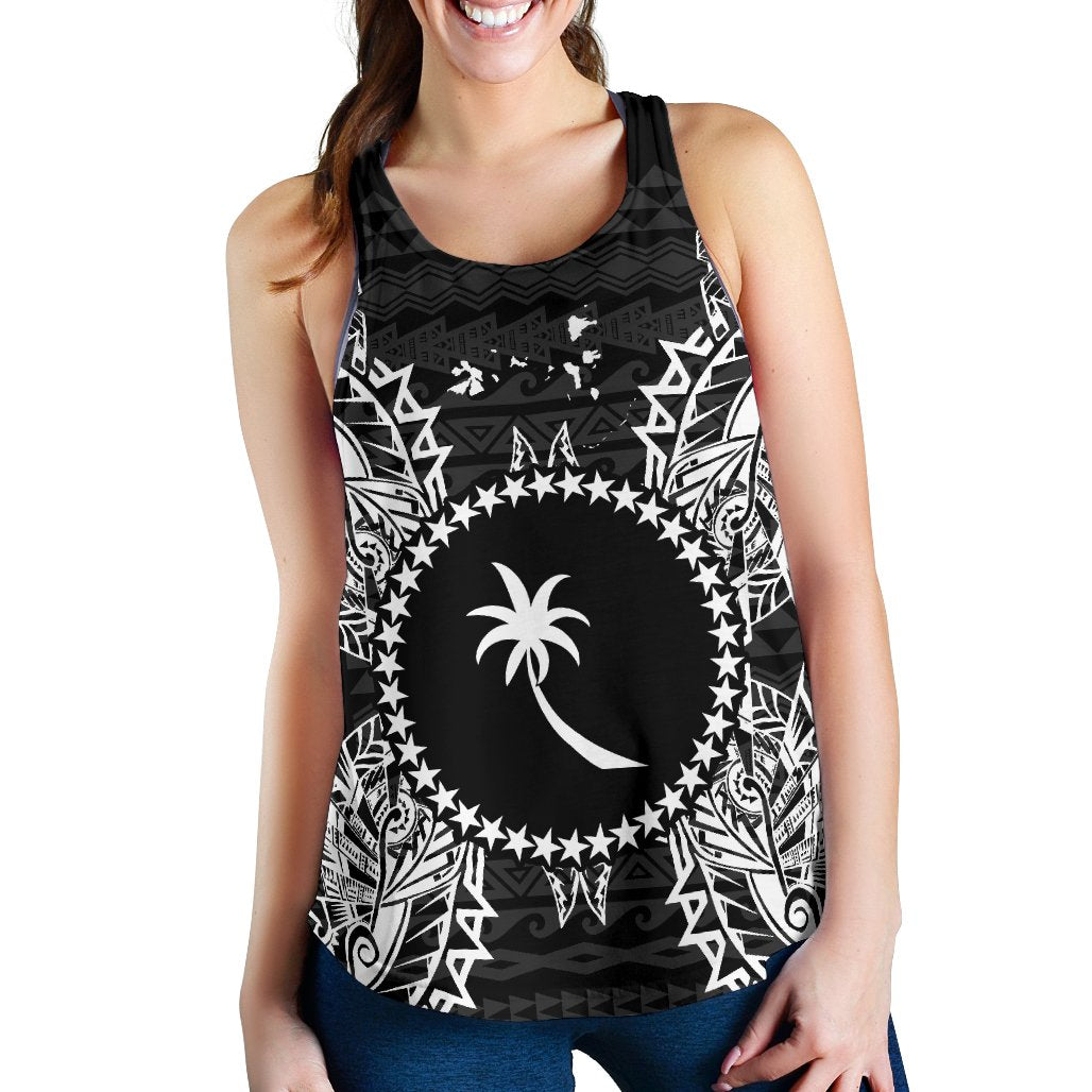 Chuuk Polynesian Women Tank Top Map Black Black - Polynesian Pride