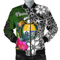 Nauru Men Bomber Jacket - Turtle Plumeria Banana Leaf Crest Black - Polynesian Pride