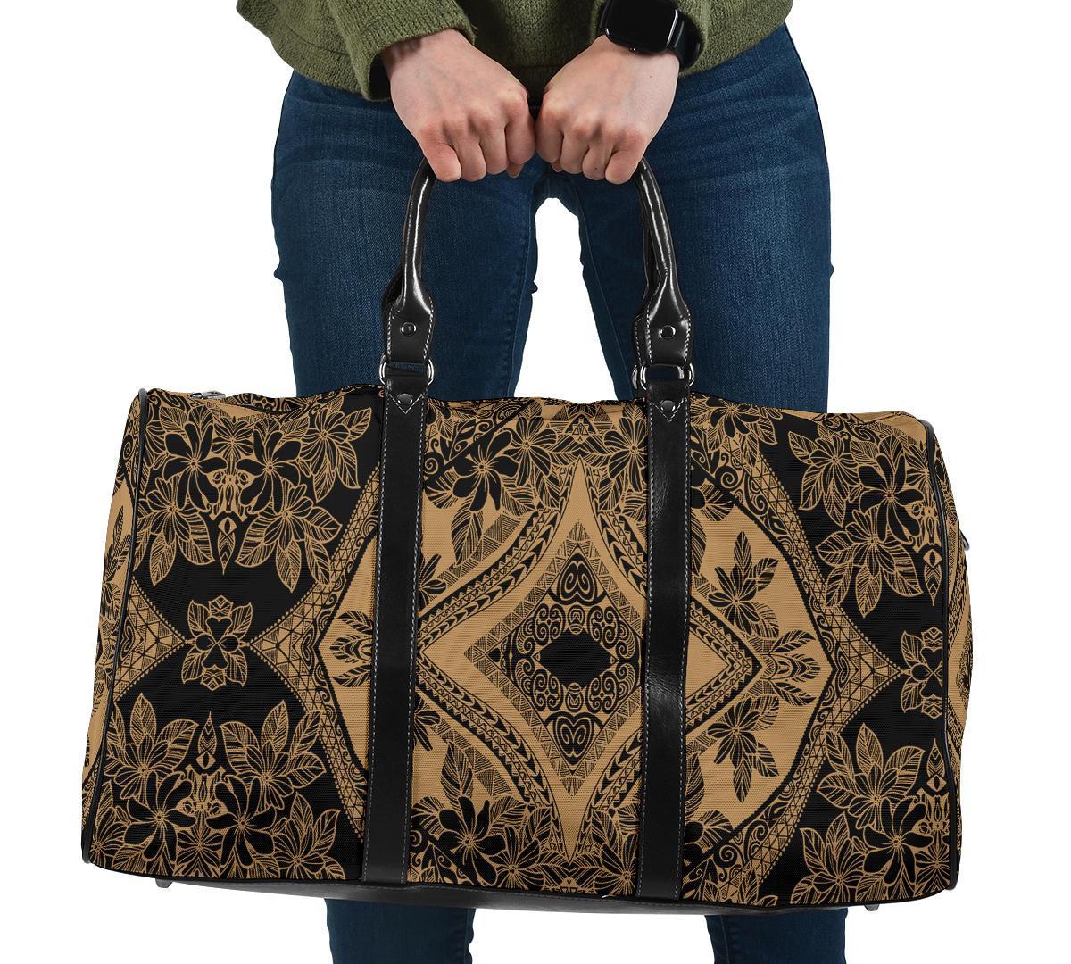 Polynesian Plumeria Mix Gold Black Hawaii Travel Bag Travel Bag One size Gold - Polynesian Pride