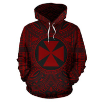 Wallis nd Futuna ll Over Hoodie Wallis nd Futuna Coat of rms Polynesian Red Black Unisex Red - Polynesian Pride
