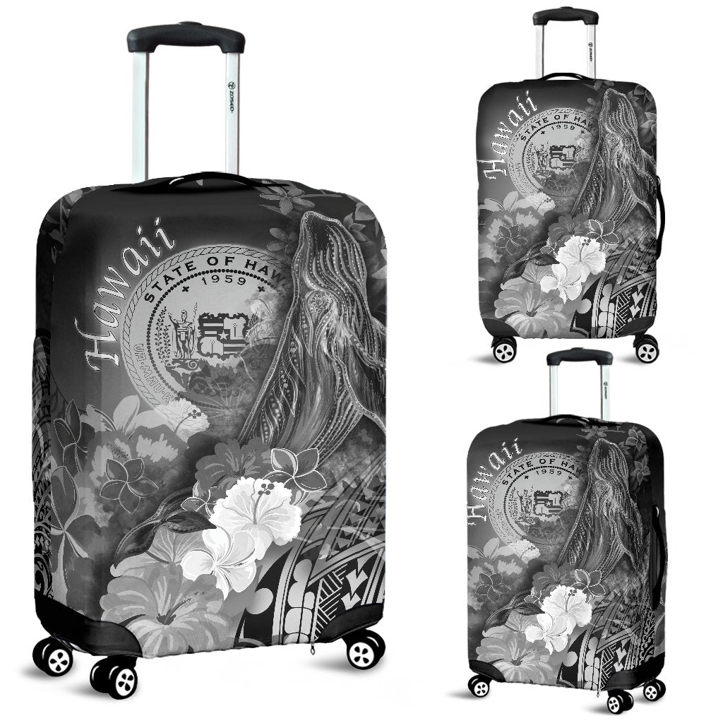 Polynesian Hawaii Luggage Covers - Humpback Whale with Tropical Flowers (White) - Polynesian Pride