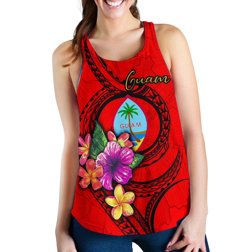 Guam Polynesian Women's Racerback Tank - Floral With Seal Red Red - Polynesian Pride