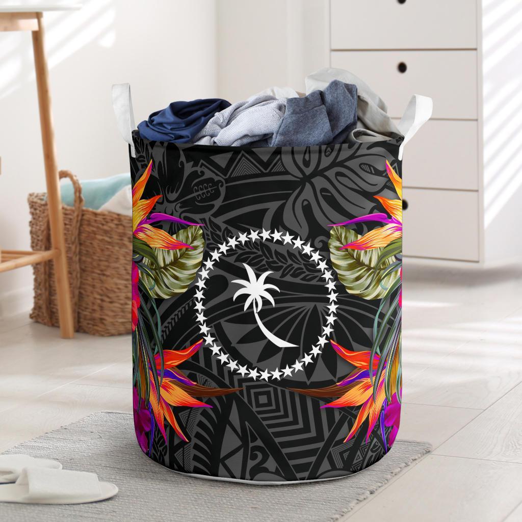 Chuuk Laundry Basket Hibiscus Polynesian Pattern Laundry Basket One Size Black - Polynesian Pride