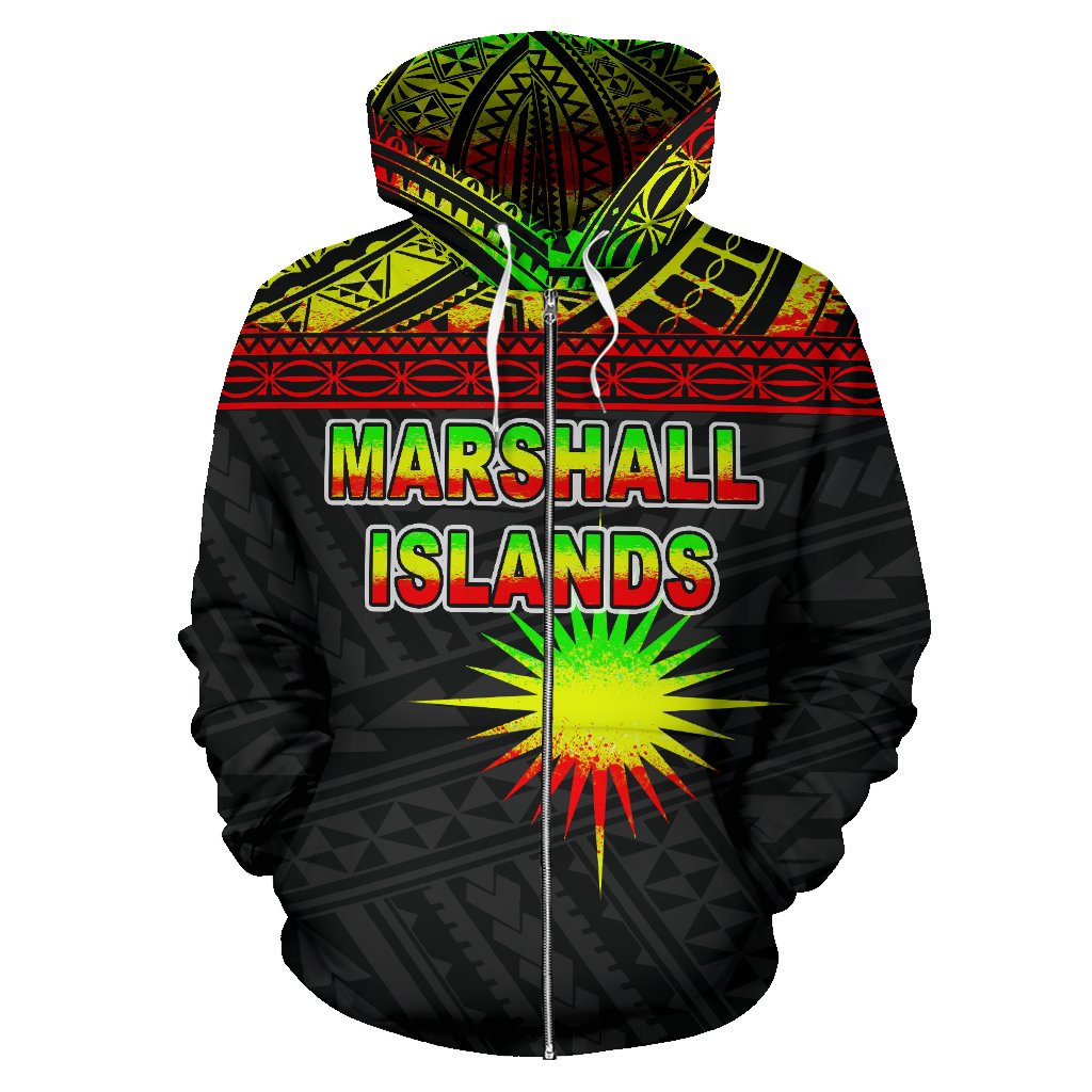 Marshall Islands Polynesian Zip up Hoodie Reggae - Polynesian Pride