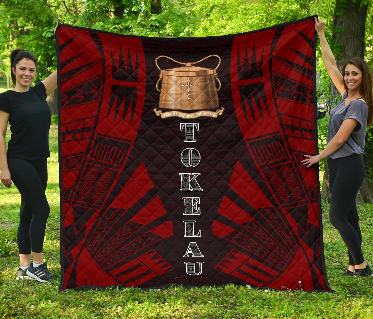 Tokelau Premium Quilt - Tokelau Coat Of Arms Polynesian Red Tattoo Red - Polynesian Pride