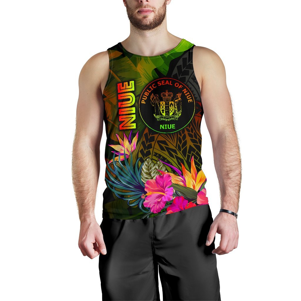 Niue Polynesian Men's Tank top - Hibiscus and Banana Leaves - Polynesian Pride
