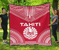 Tahiti Premium Quilt - Tahiti Flag Polynesian Chief Red Version Red - Polynesian Pride