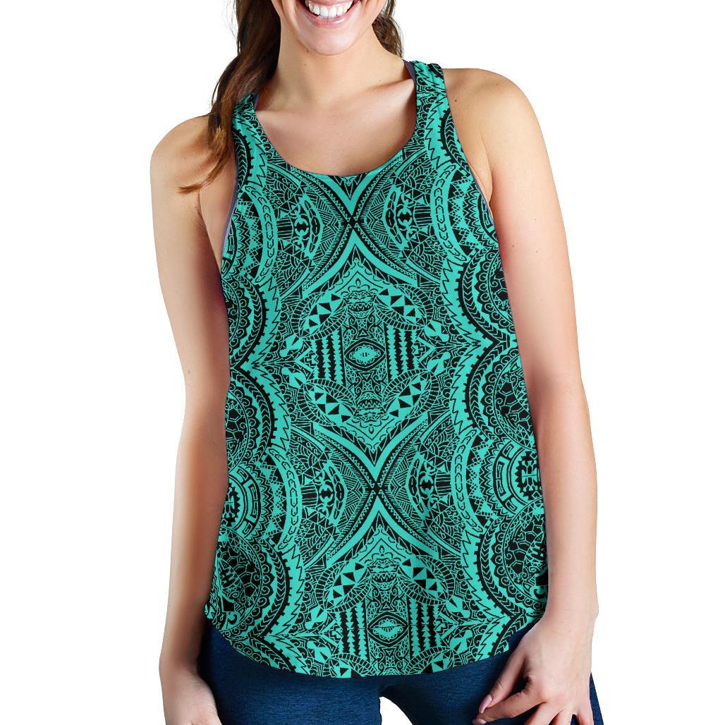 Polynesian Symmetry Turquoise Women's Racerback Tank Top Turquoise - Polynesian Pride