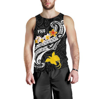 Papua New Guinea Men's Tank Top - PNG Seal Polynesian Patterns Plumeria (Black) - Polynesian Pride