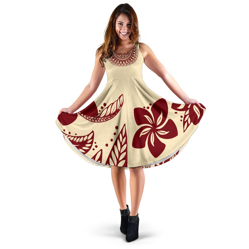 Polynesian Midi Dress - Red Floral Women Red - Polynesian Pride