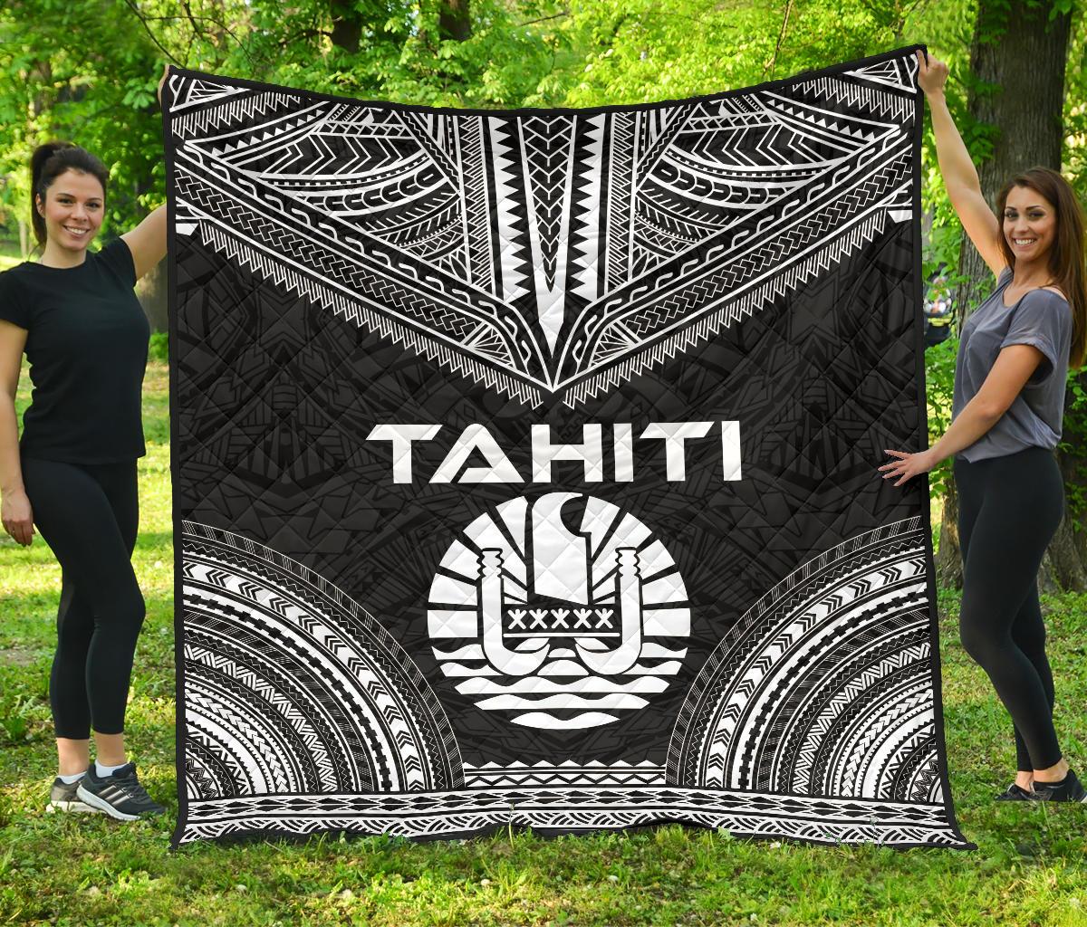 Tahiti Premium Quilt - Tahiti Flag Polynesian Chief Black Version Black - Polynesian Pride