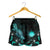 Marshall Islands Polynesian Women's Shorts - Turtle With Blooming Hibiscus Turquoise - Polynesian Pride