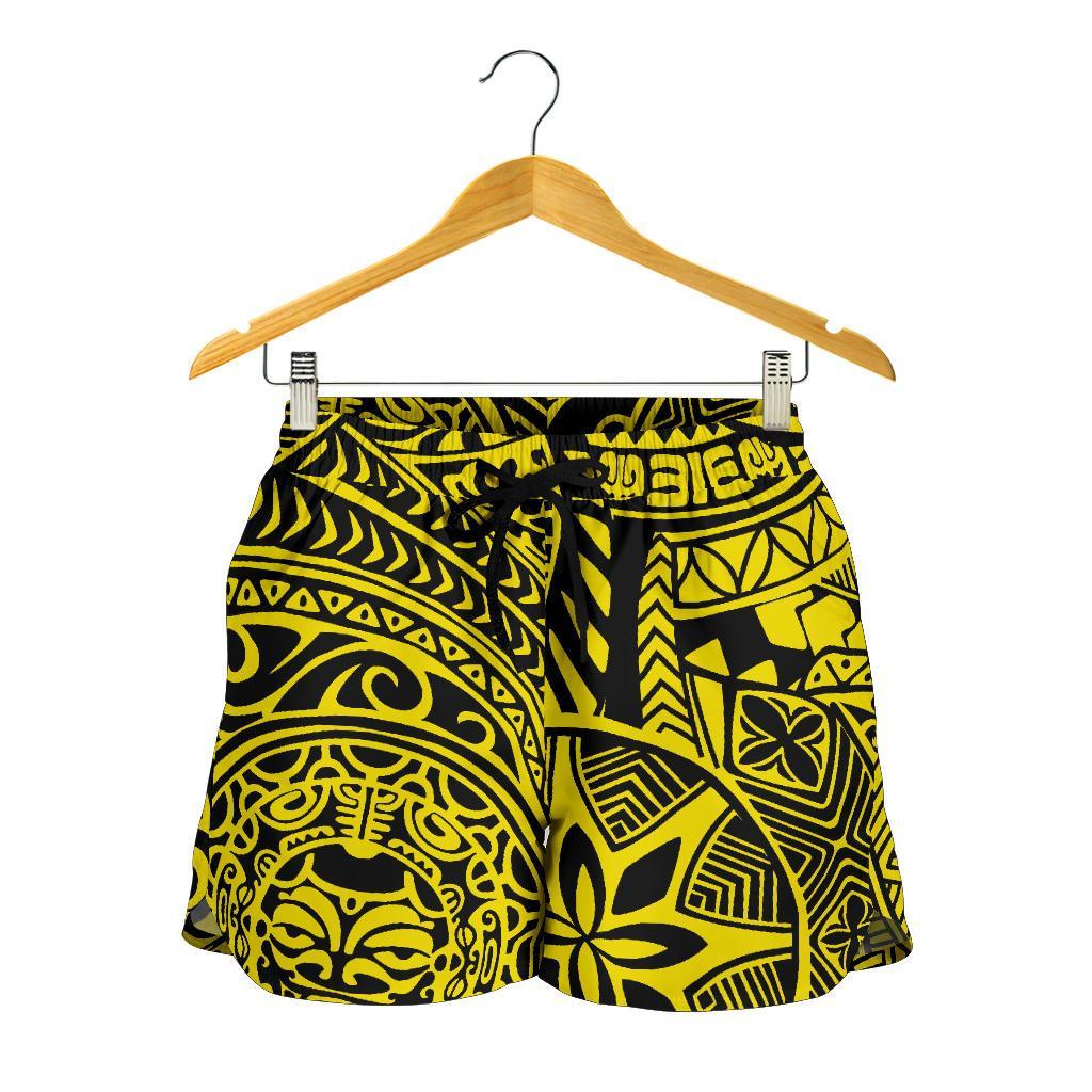 Polynesian Hawaiian Style Tribal Tattoo Yellow Women's Short - Polynesian Pride