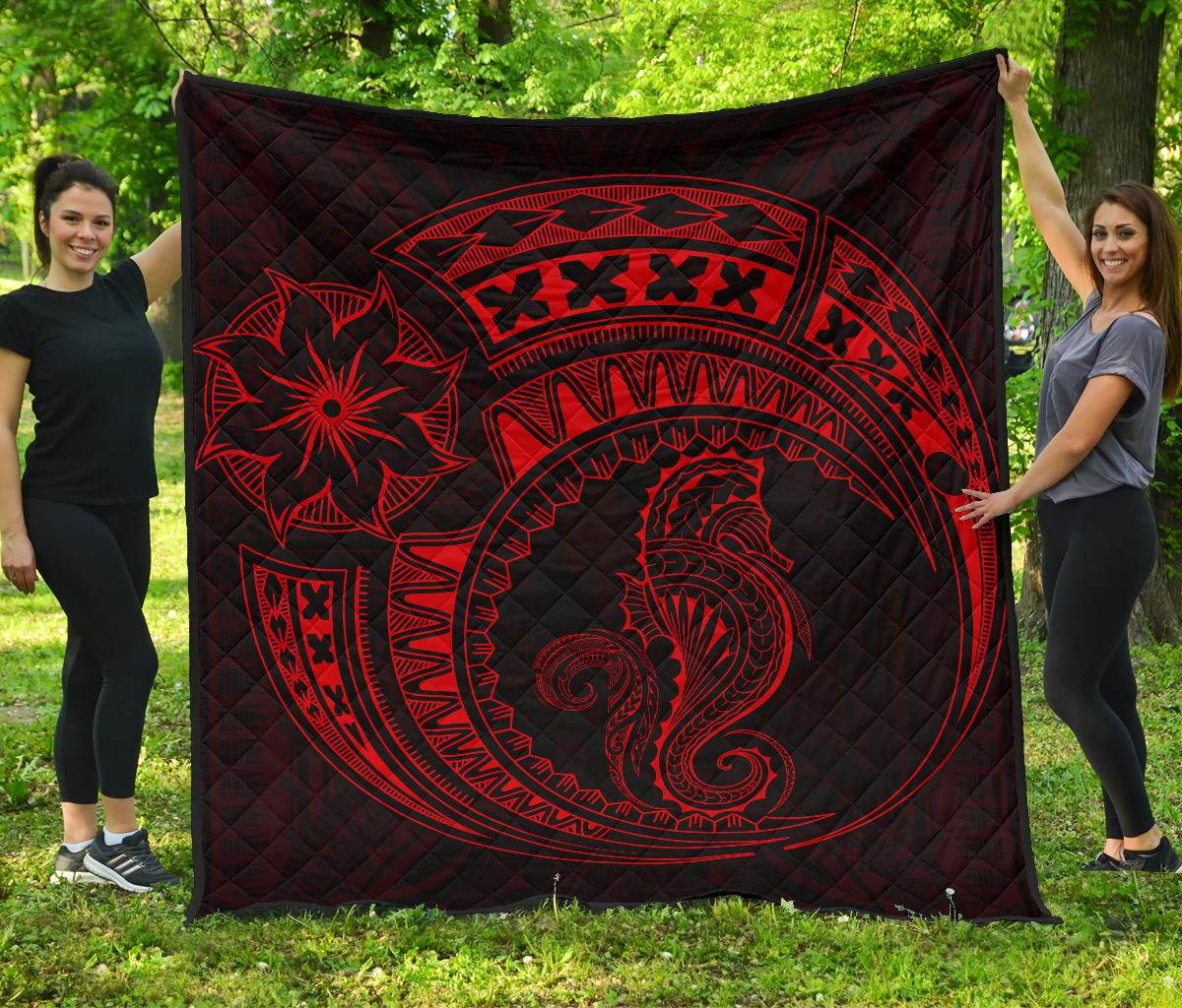 Polynesian Quilt - Polynesian Red Seahorse Tattoo Red - Polynesian Pride