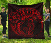 Polynesian Quilt - Polynesian Red Seahorse Tattoo Red - Polynesian Pride