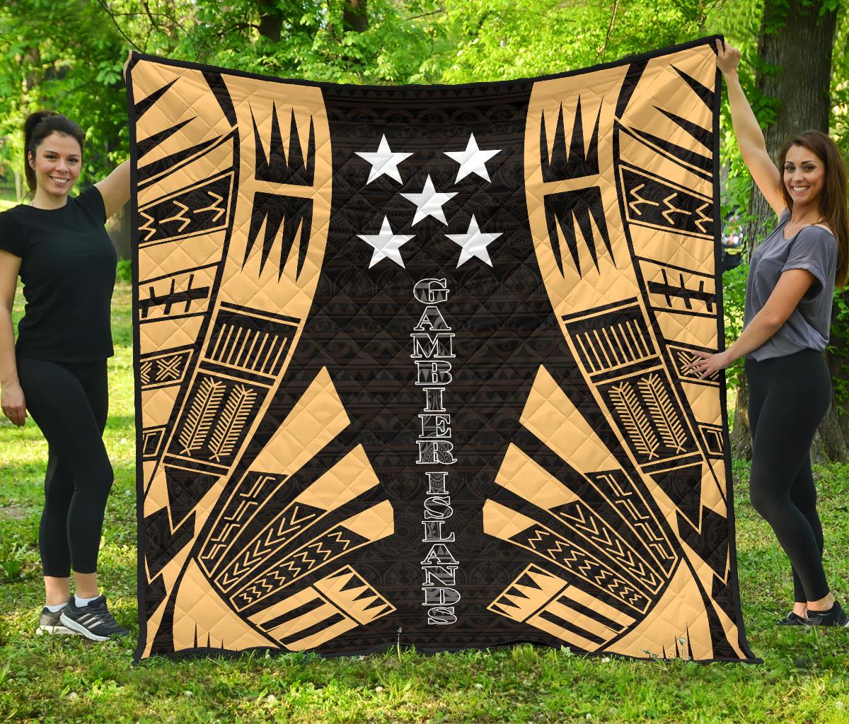 Gambier Islands Premium Quilt - Gambier Islands Flag Polynesian Gold Tattoo Gold - Polynesian Pride