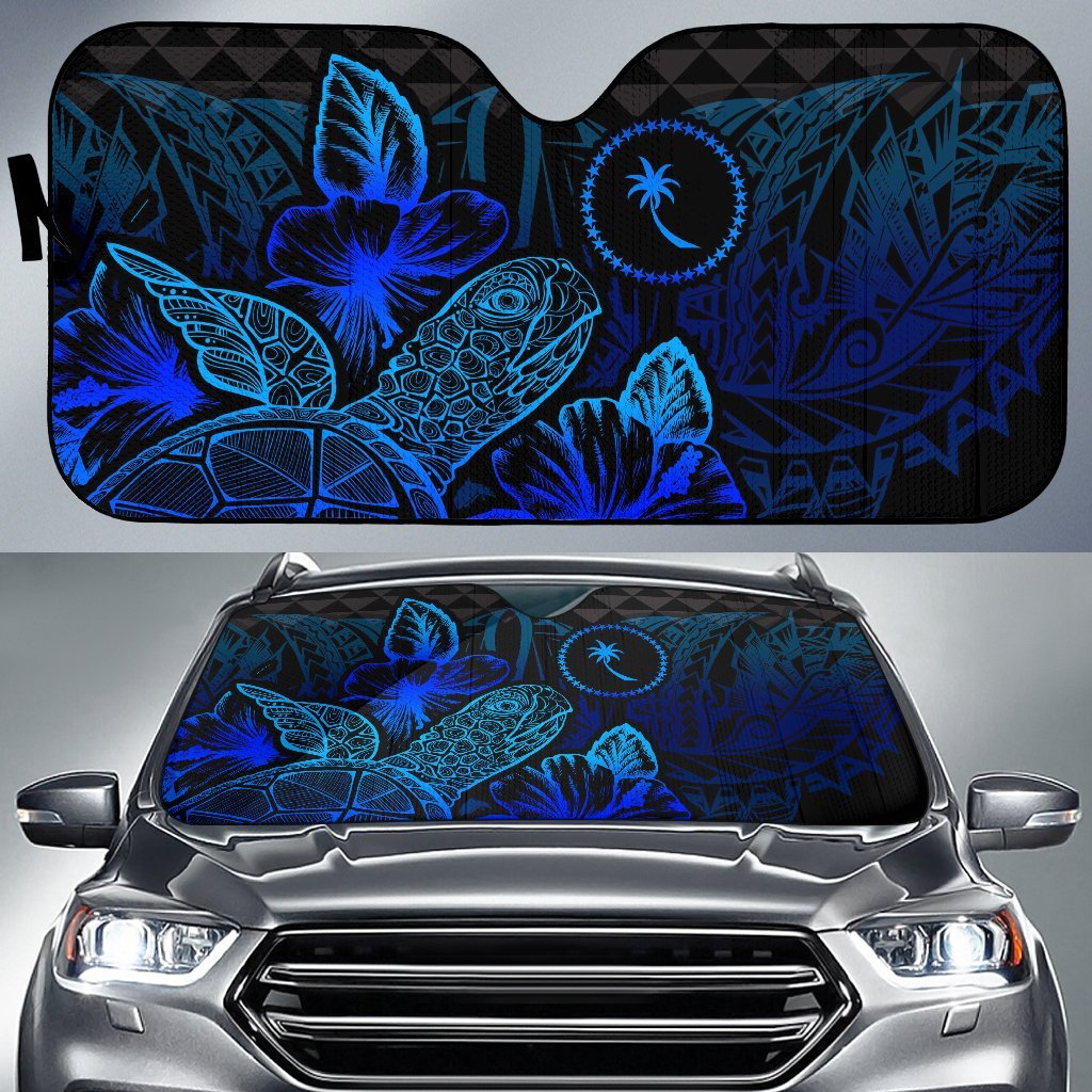 Chuuk Auto Sun Shades Turtle Hibiscus Blue Auto Sun Shade Universal Fit Blue - Polynesian Pride