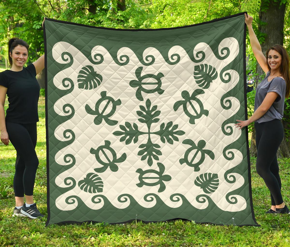 Hawaiian Premium Quilt Tropical Turtle Pattern - Green Art - Polynesian Pride