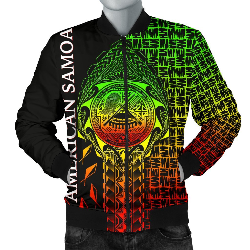 American Samoa Men's Bomber Jacket - AS Seal Rocket Style (Reggae) Black - Polynesian Pride