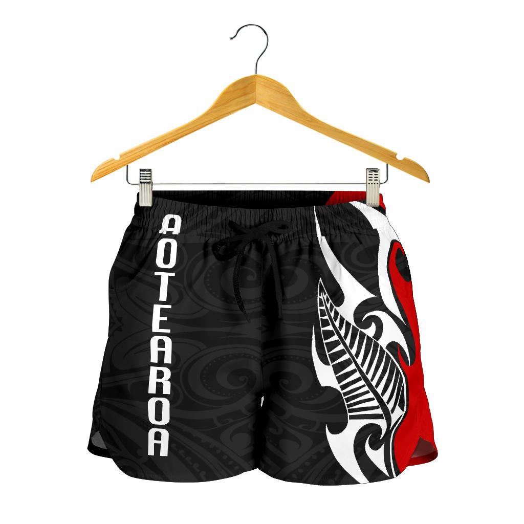 Aotearoa Silver Fern Maori Women's Short Women Red - Black - Polynesian Pride